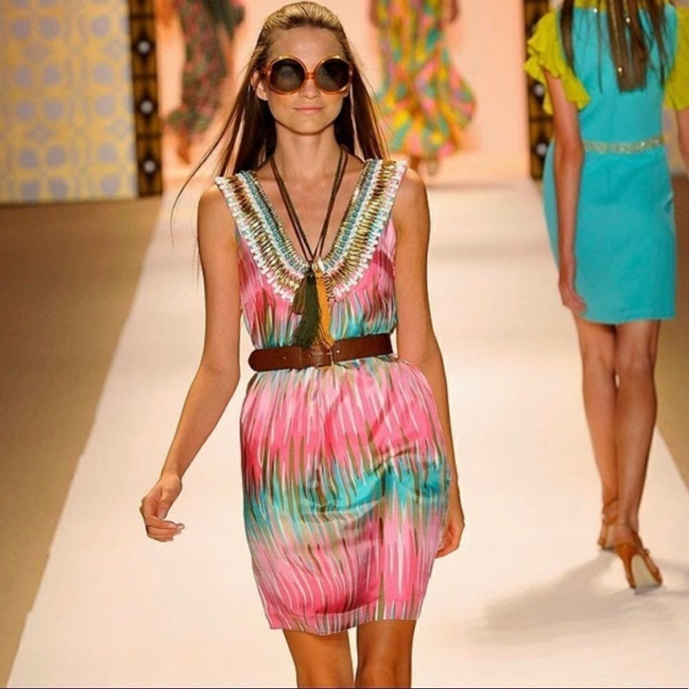 Milly Beaded Watercolor Stripe Shift Dress
